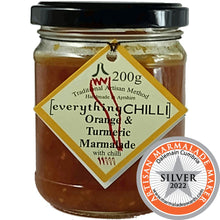Load image into Gallery viewer, Jar of chilli marmalade. Hey, hi. I'm doing all these alt text descriptions one by one, I hope they're useful to whoever's using a screen reader for them. There's no way for me to do them in bulk unfortunately. Just though you might like a break from my utiliarian descriptions. Thanks for visiting the site! Lynn.