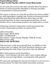 Load image into Gallery viewer, UrgentAllergyAdvice re potentail peanut protein contamination