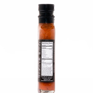 Bottle of Hellfire Hot Sauce with black cap on a white background