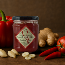 Load image into Gallery viewer, Gourmet chilli jam beside its fresh natural ingredients
