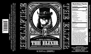 Label of Hellfire The Elixir spice with black and white design