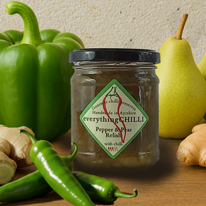 A jar of Pepper & Pear looking lush (althogh I do say so myself) beside fresh ingredients